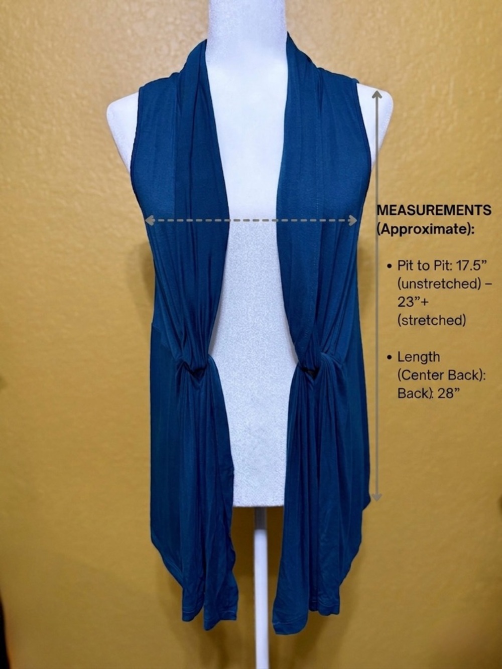 Soma Teal Blue Soft Jersey Sleeveless Open Front Knotted Vest Small - Picture 3 of 6